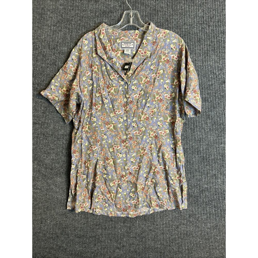 Vintage Venizia Womens Button Up Blouse Size 14/16 Floral Cottage Core New